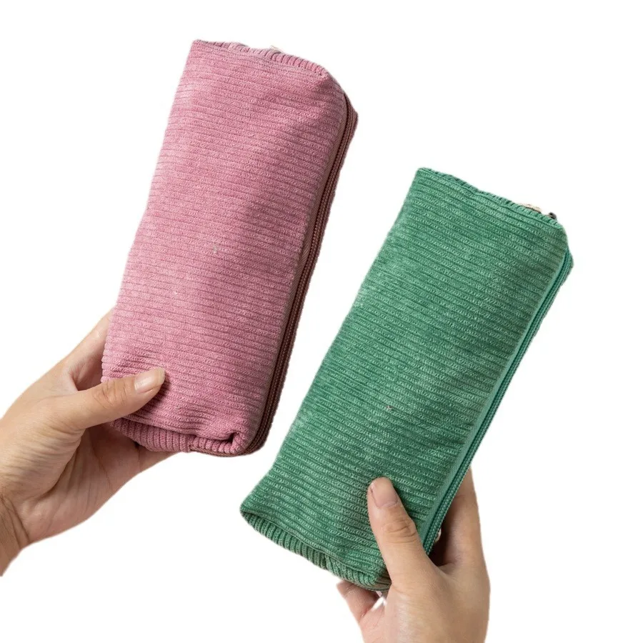 Bolsa de lápices de Color sólido de pana Retro, bolsa de papelería sencilla y literaria, bolsa de almacenamiento para estudiantes de secundaria, caja de papelería, novedad de 2025 - imagen 5