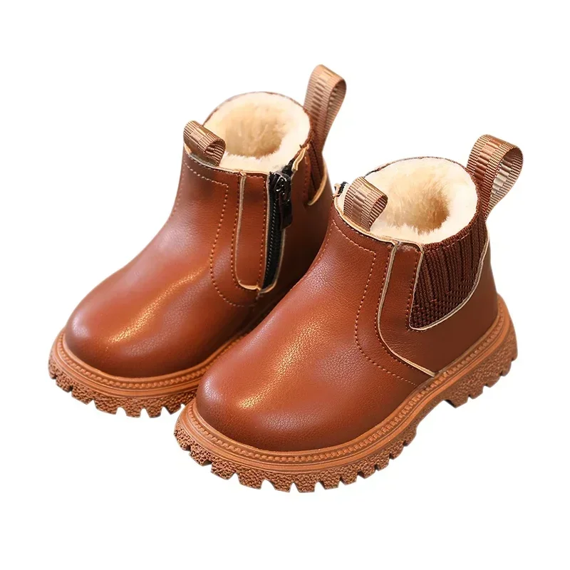 Botines antideslizantes de piel y terciopelo para niños otoño-invierno - imagen 2