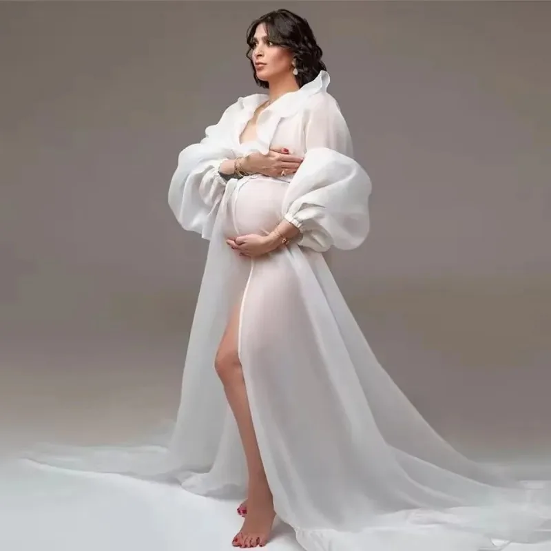 Vestido bohemio de maternidad para sesión de fotos – Gasa con volantes - imagen 2