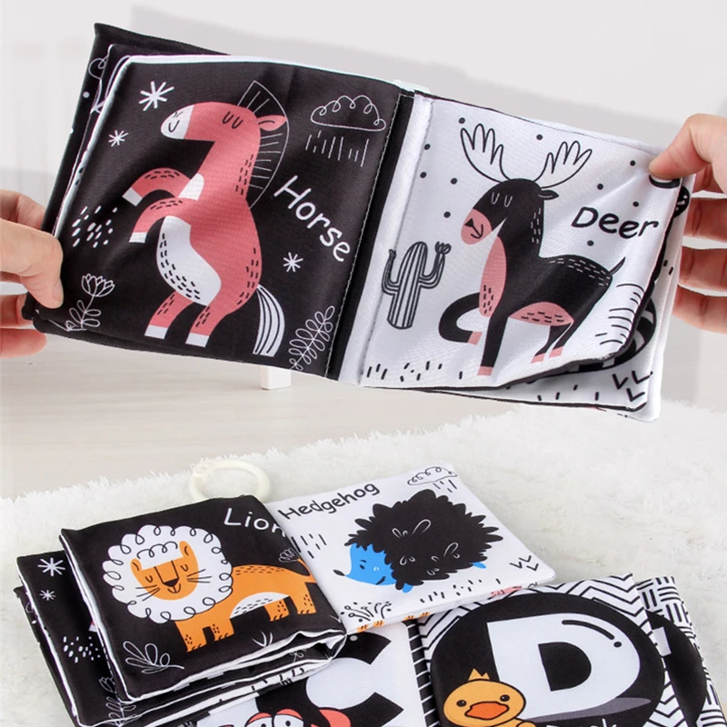 Libro de ropa suave para bebé, juguete sensorial en blanco y negro, libro de estimulación Visual de alto contraste, libro educativo de Aprendizaje Temprano para niños pequeños - imagen 5