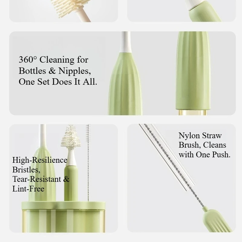 Juego de cepillos para biberones de silicona para bebés, 4 Uds., líquido a presión, multifuncional, recargable y con diseño de almacenamiento, limpieza de tazas para bebés - imagen 3