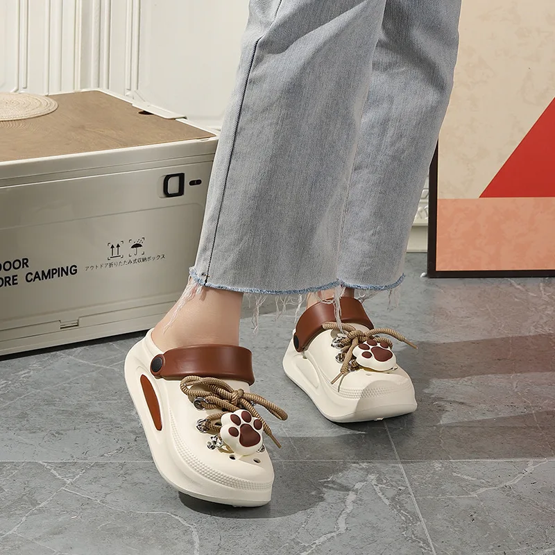 Sandalias de verano para mujer, bonitos zapatos de jardín con cordones DIY, zuecos de moda para niñas, suela gruesa, zapatillas de calle para el hogar para mujer - imagen 5