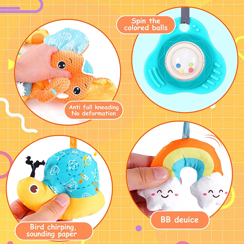 Juguetes para asiento de coche, cochecito de elefante de Color infantil, actividad en espiral elástica, juguetes colgantes para bebé para cuna, juguete sensorial móvil para recién nacido, regalos - imagen 4