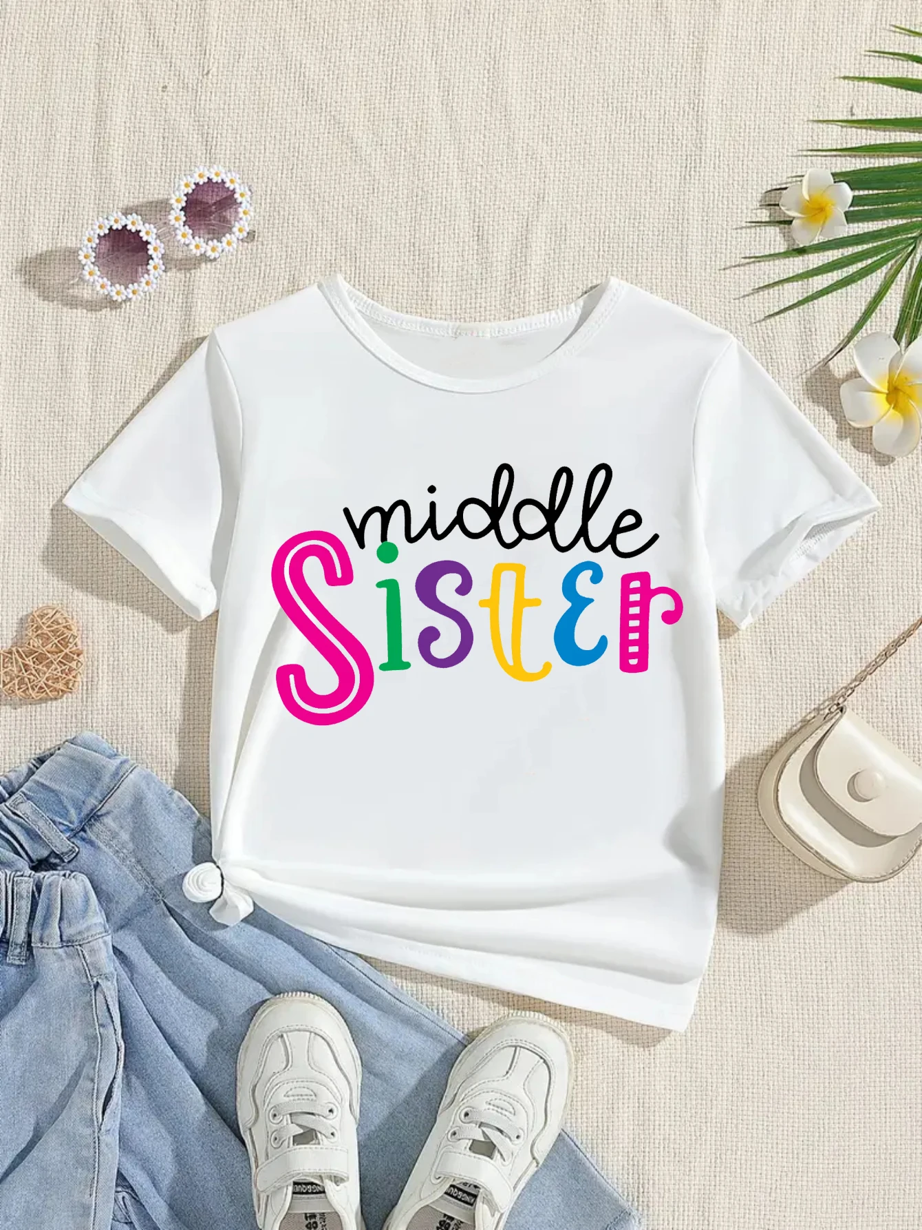 Coloré grande soeur chargement 2026 imprimé t-shirt filles moyen soeur famille correspondant t-shirt annonce de grossesse chemise - imagen 5