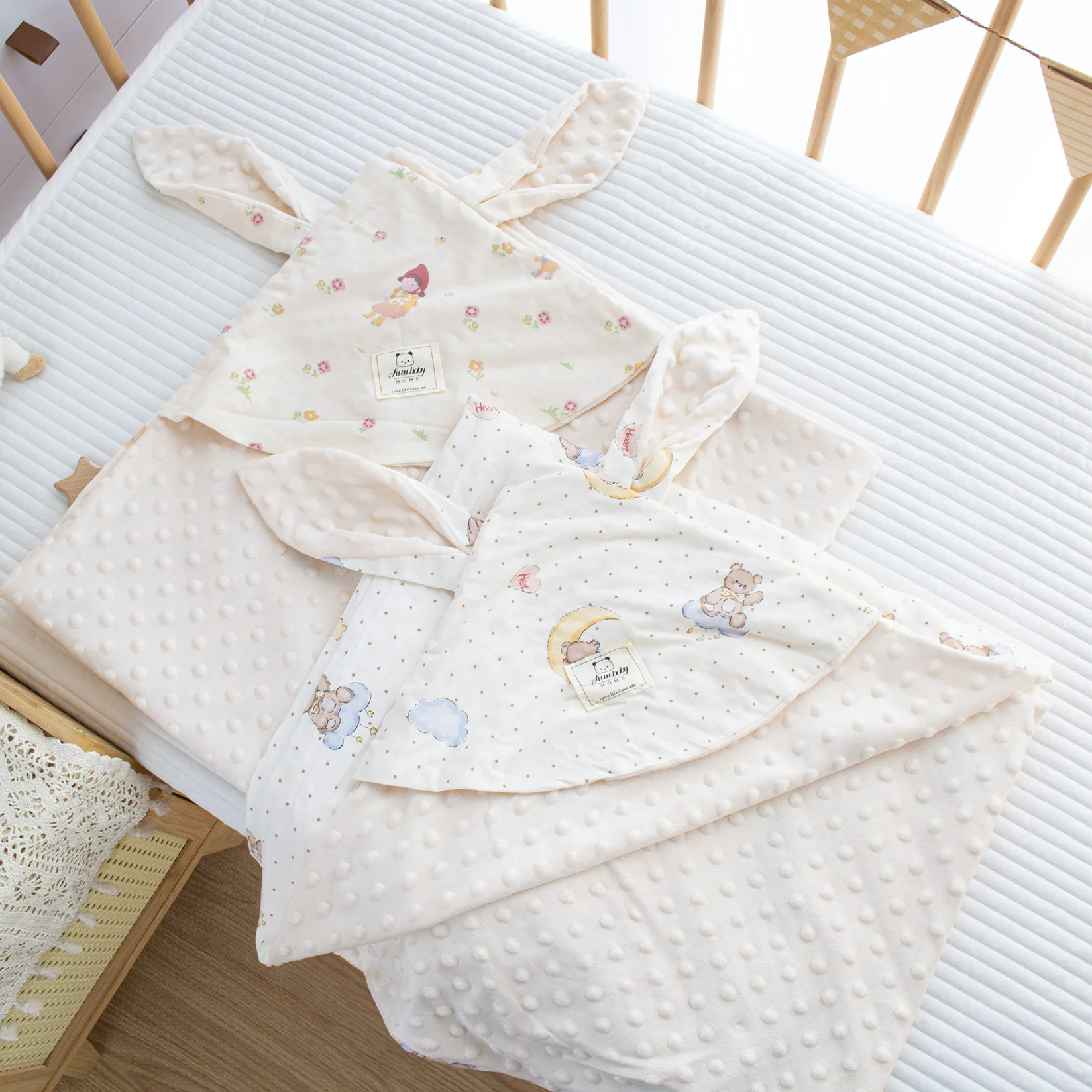 Manta envolvente de algodón suave y cálida con puntos sensoriales, manta receptora para recién nacido, tela para envolver con estampado de orejas para regalo de Baby Shower - imagen 2