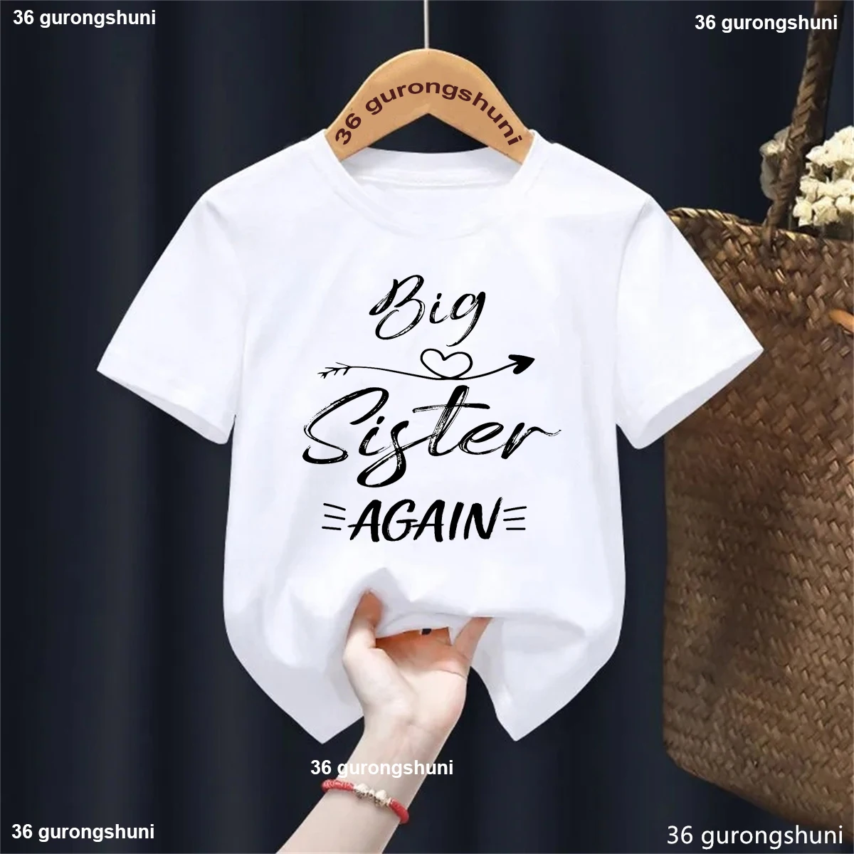 Camiseta de hermana mayor para niña con estampado de letras y flecha - imagen 2