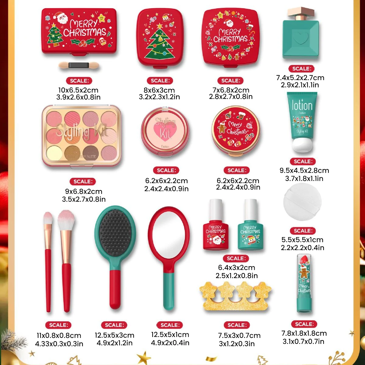 Juego de juguetes de maquillaje para niños, caja de maquillaje de belleza simulada para juego de imitación, sombra de ojos, colorete, regalos temáticos navideños para niñas, no tóxicos - imagen 5