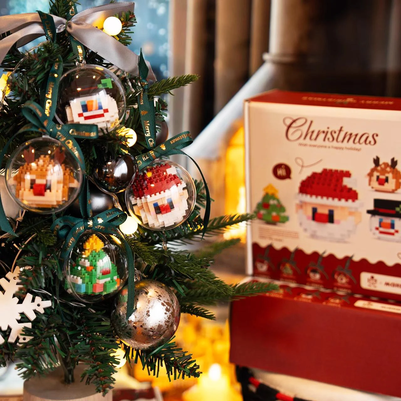 Bloques de construcción de Navidad, bola de árbol de Navidad, colgantes de Reno de Papá Noel, bola pequeña, juguetes de decoración del hogar para niños, regalos de Navidad - imagen 4