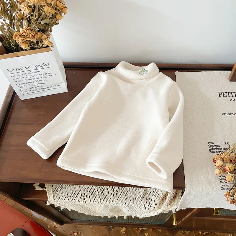 MILANCEL, nuevas camisetas interiores de invierno para niños, camiseta acolchada de lana con bonito gato de manzana para niñas, camisa de fondo cálida para niños - imagen 3