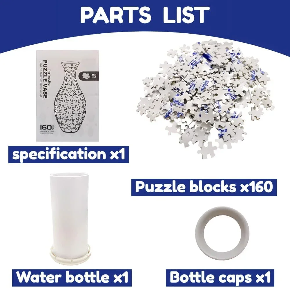 Rompecabezas de jarrón 3D azul y blanco, diseño de porcelana hecho de plástico, decoración del hogar y arreglo floral, juguetes de inauguración de la casa para niños, regalos - imagen 5