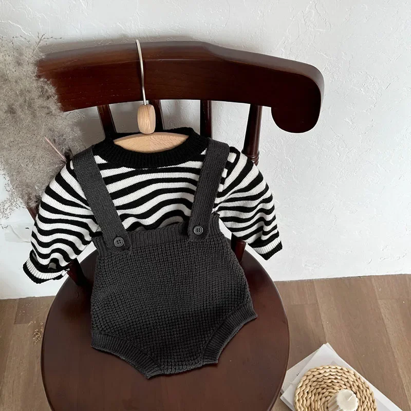 MILANCEL, nuevo conjunto de ropa de primavera para bebé, bonitos Tops tejidos a rayas para niñas + prendas de vestir generales para bebé con gofres - imagen 2