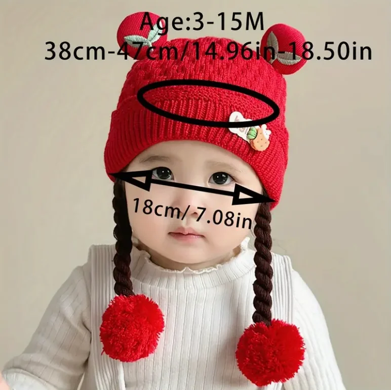 Protección para los oídos engrosada para brazo, adecuada para salidas diarias y viajes, gorro para niños, bonito gorro tipo jersey de dibujos animados con trenzas para niñas - imagen 2