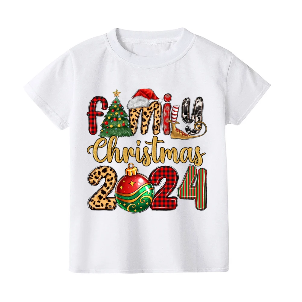 Familia Navidad 2024 camisa estampada familia todo juntos camiseta fiesta de Navidad camiseta papá mamá niños Tops bebé mono traje de Navidad - imagen 5