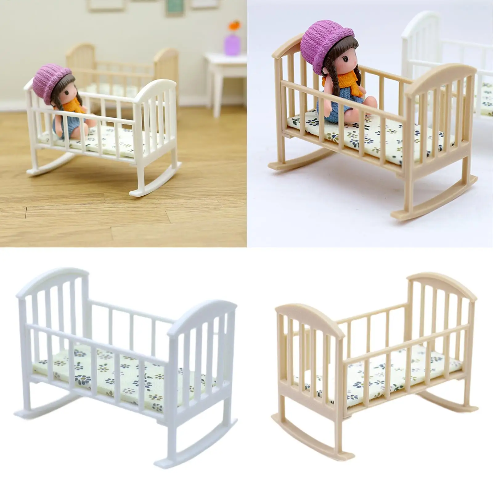 1:12 Miniature Crib with Mattress Realistic Dolls Bed Toy Bedroom Accessories Bed Decoration Kids Gift Crafted 1:12 Miniature Crib with Mattress Realistic Dolls Bed Toy Bedroom Accessories Bed Decoration Kids Gift Crafted