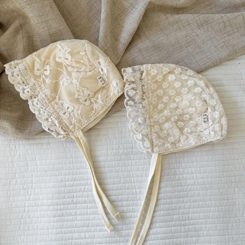 Adorable sombrero de princesa de encaje para bebé para niñas coreanas 2025, Color Beige dulce, nuevo gorro infantil, bonito sombrero con accesorios de fotografía recién nacido - imagen 2