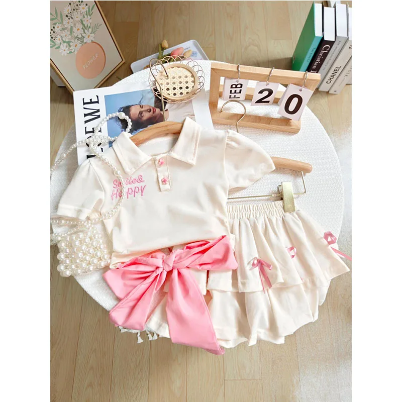 Conjunto de camiseta polo y falda con lazo para niña - imagen 3