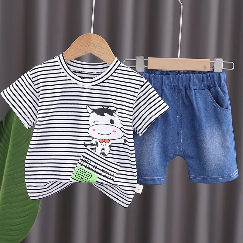 Nuevo conjunto de ropa de verano para bebés, ropa para niños, camiseta a rayas, pantalones cortos, 2 unids/set, disfraz informal de algodón para niños, chándales para niños - imagen 3