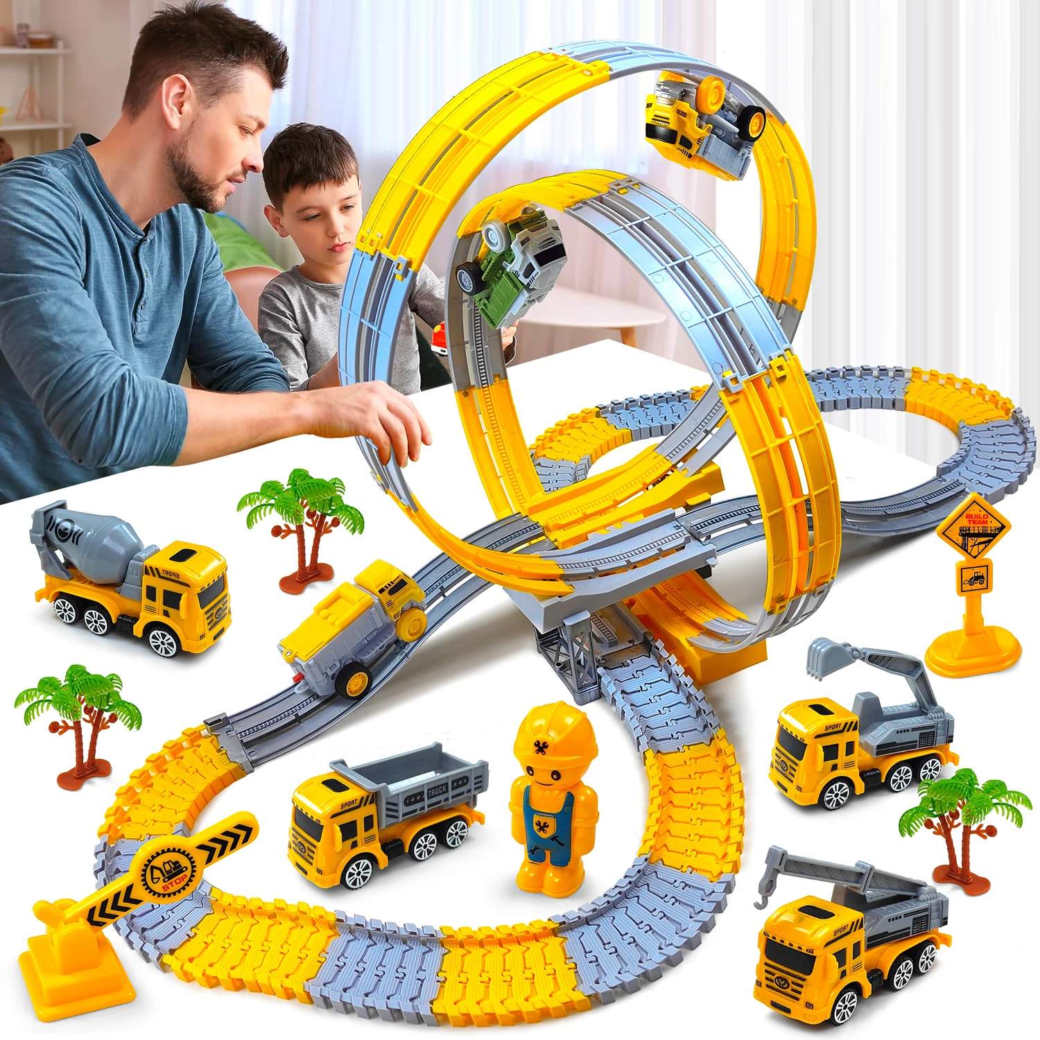 Pista eléctrica para niños, coche de juguete de ingeniería, juego de coches Minin, rompecabezas para niños, juguetes para niños, pista de coche antigravedad, tren, regalo para chico