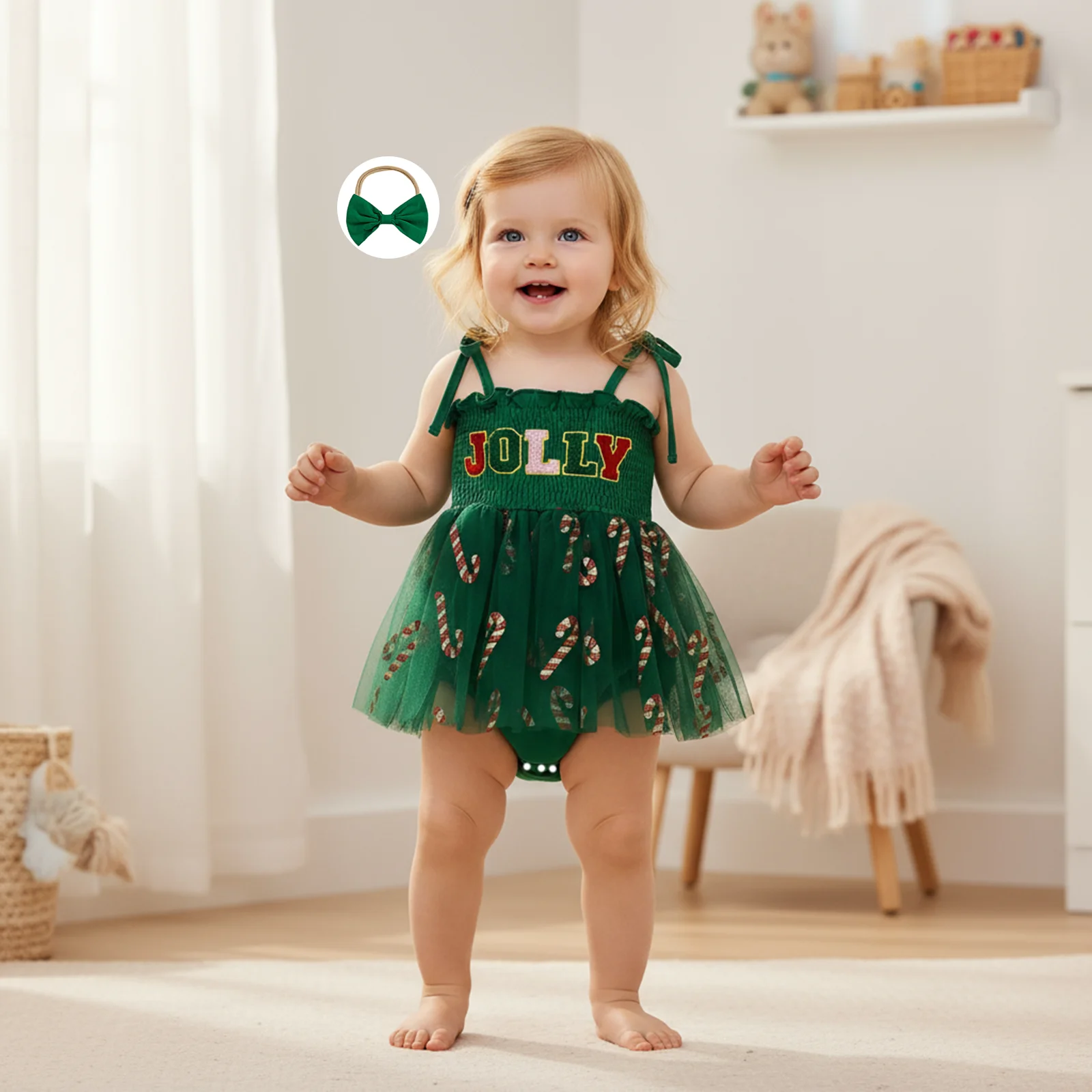 Traje de Navidad sin mangas para niña – Bordado y diadema incluida - imagen 4