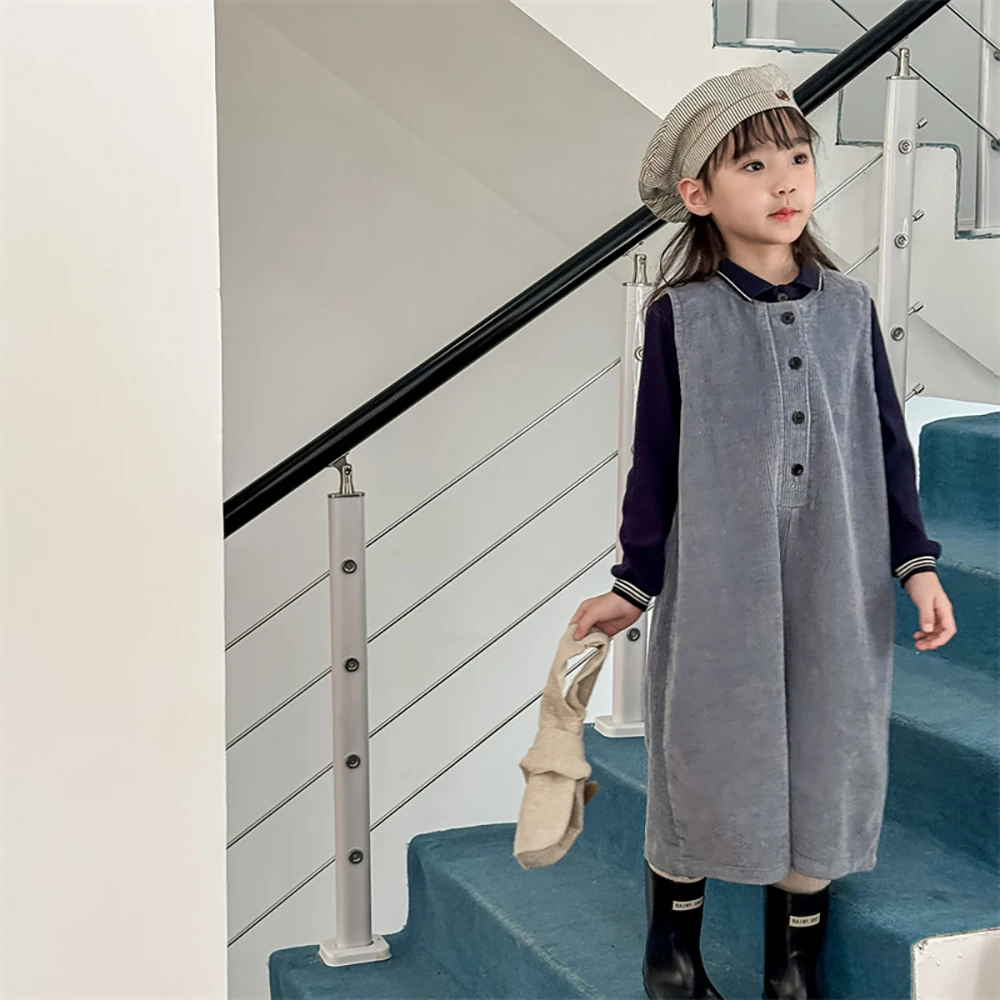 Milangel-Mono de pana para niño y niña, peto informal holgado sin mangas, pantalones largos hasta la pantorrilla de Color liso Simple, novedad de otoño - imagen 2