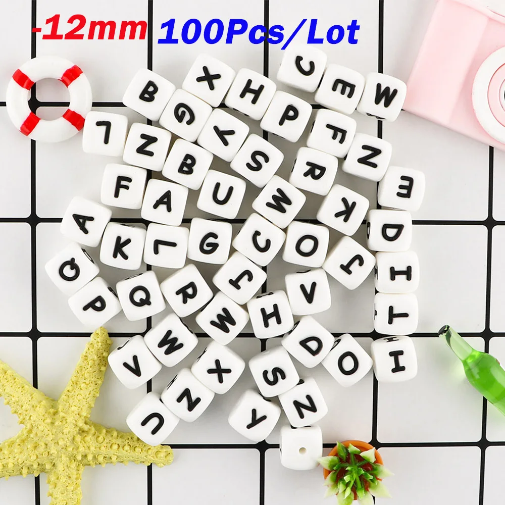 12mm 100 Uds cuentas de letras de silicona alfabeto inglés para nombre personalizado DIY para fabricación de joyas - imagen 2