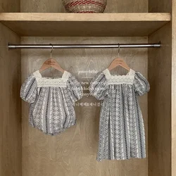 Vestido infantil de encaje floral vintage de manga corta