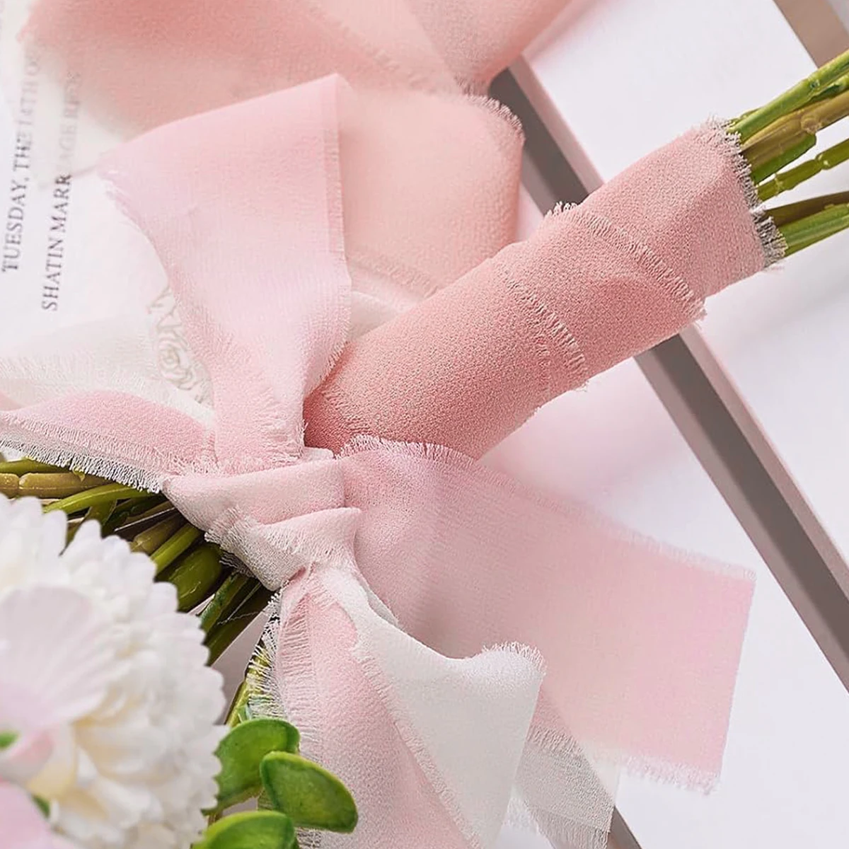 3 unidades de cinta de gasa color rosa melocotón para decoración de fiesta de cumpleaños, regalos de boda, invitaciones de cumpleaños, sobres para manualidades - imagen 5