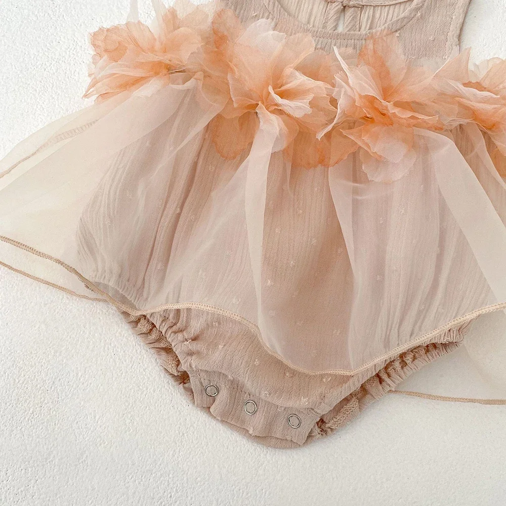 Ropa para niñas de 0 a 2 años, chaleco de una pieza con flores para niñas pequeñas, ropa de cumpleaños para niñas, traje de verano - imagen 5