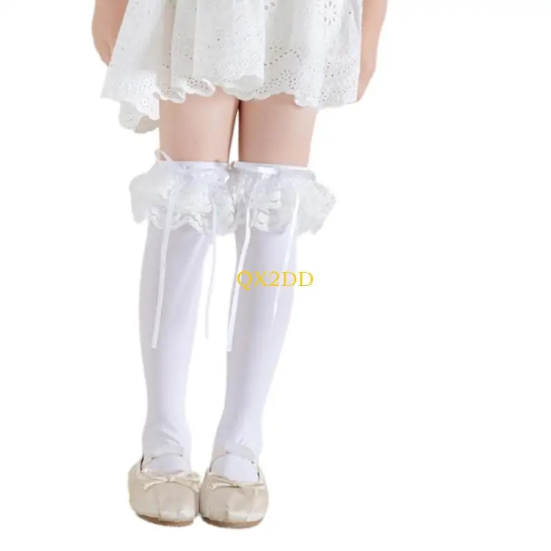 QX2D 1 par calcetines tubo largo niñas calcetines rodilla elástica calcetines cinta cinta - imagen 3