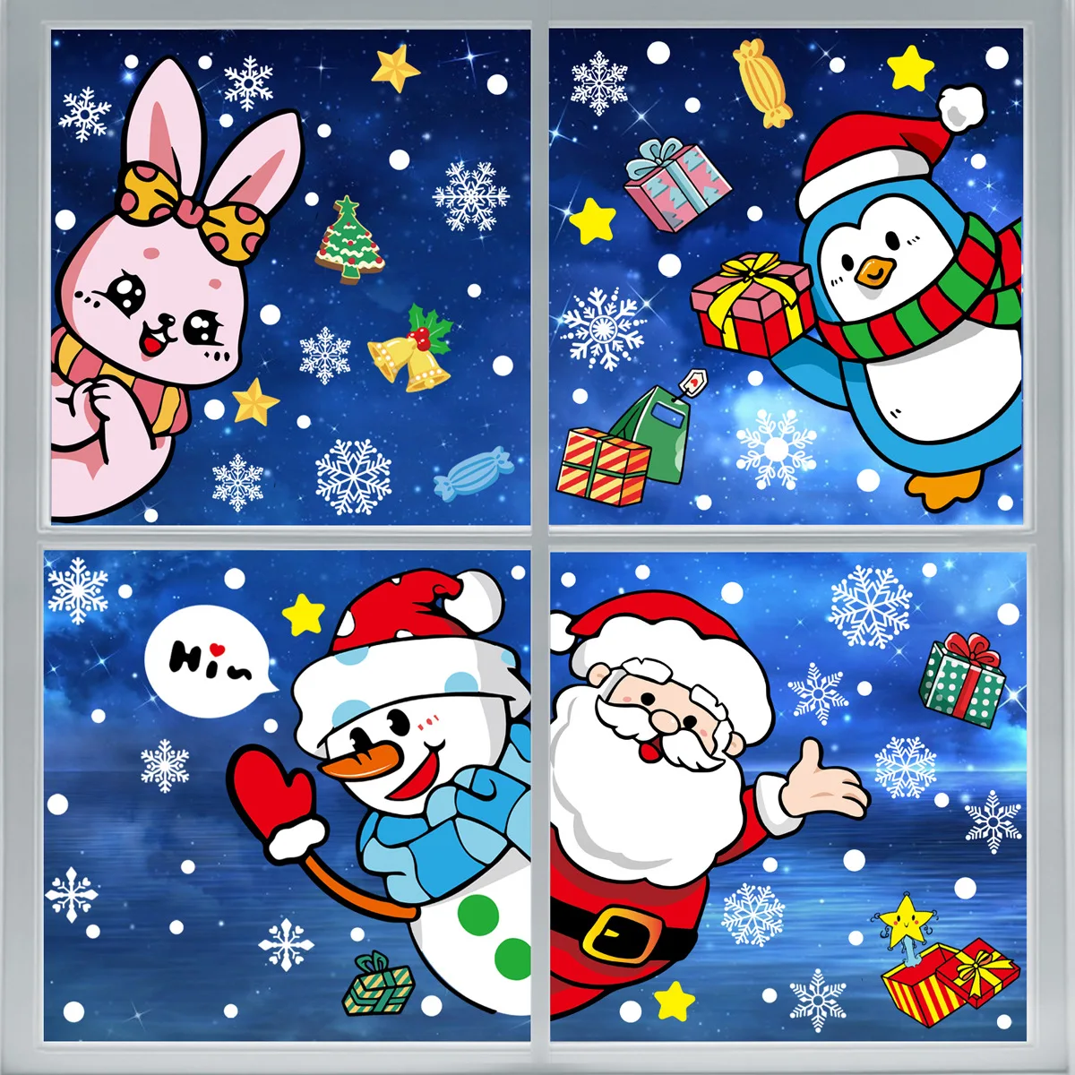 Pegatinas navideñas pegatinas de vidrio Papá Noel muñecos de nieve pegatinas de ventana de renos pegatinas de copos de nieve de Navidad electricidad estática - imagen 3