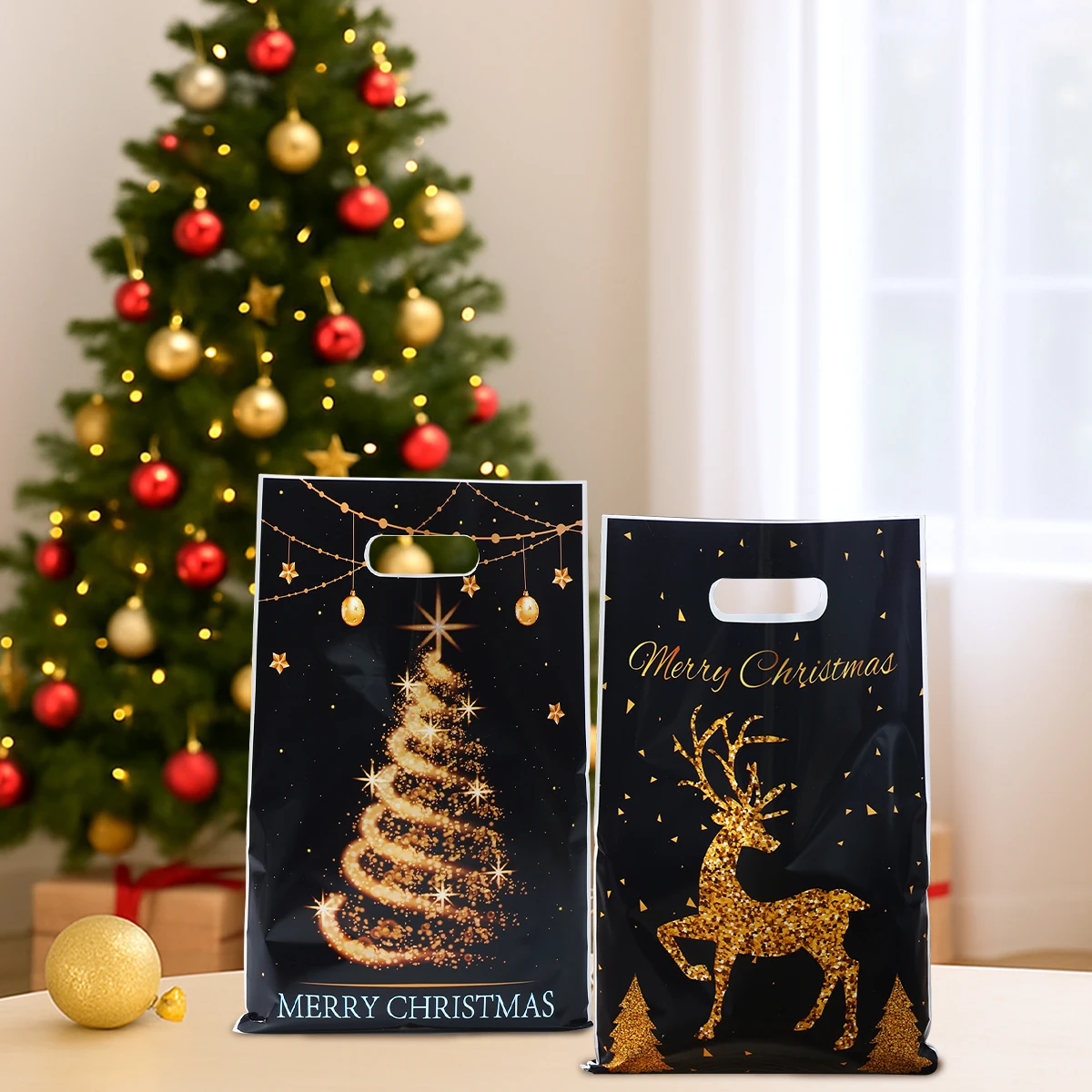 Bolsa regalo Navidad dorada y negra – Plástico resistente - imagen 5