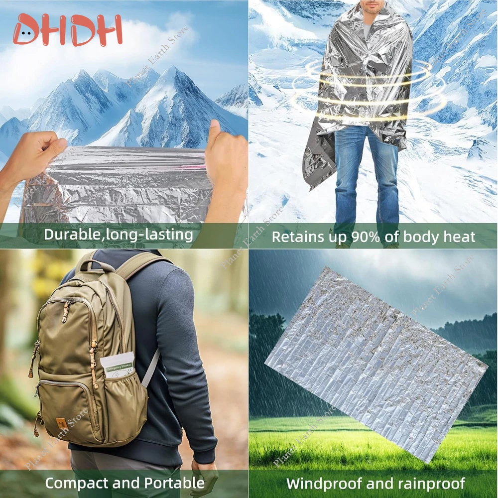 Manta térmica de emergencia, 5/10/20 piezas, lámina impermeable, manta de supervivencia reflectante para acampar al aire libre, senderismo, primeros auxilios108 - imagen 3