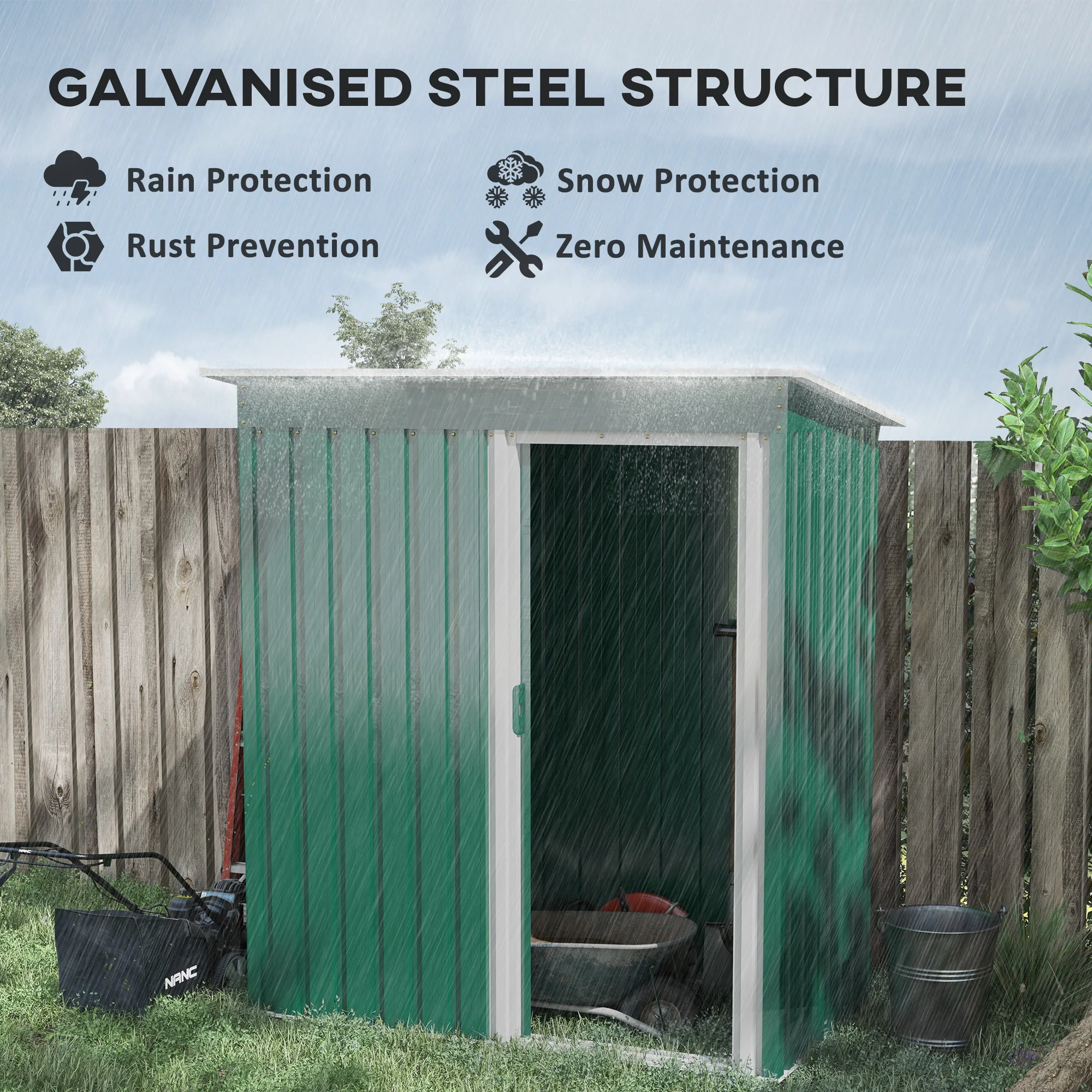 Outsunny Caseta de Jardín Exterior 1,16 m² 163x89x182 cm Cobertizo de Jardín Exterior con Puerta Corredera y Techo Inclinado Armario para Jardín Terraza Patio Verde - imagen 4