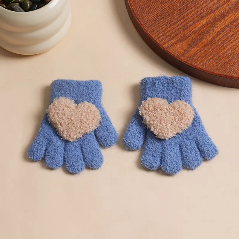 Guantes con pantalla táctil con diseño de corazón de estilo coreano-japonés, guantes cálidos de invierno de Cachemira de visón grueso para ciclismo al aire libre - imagen 3