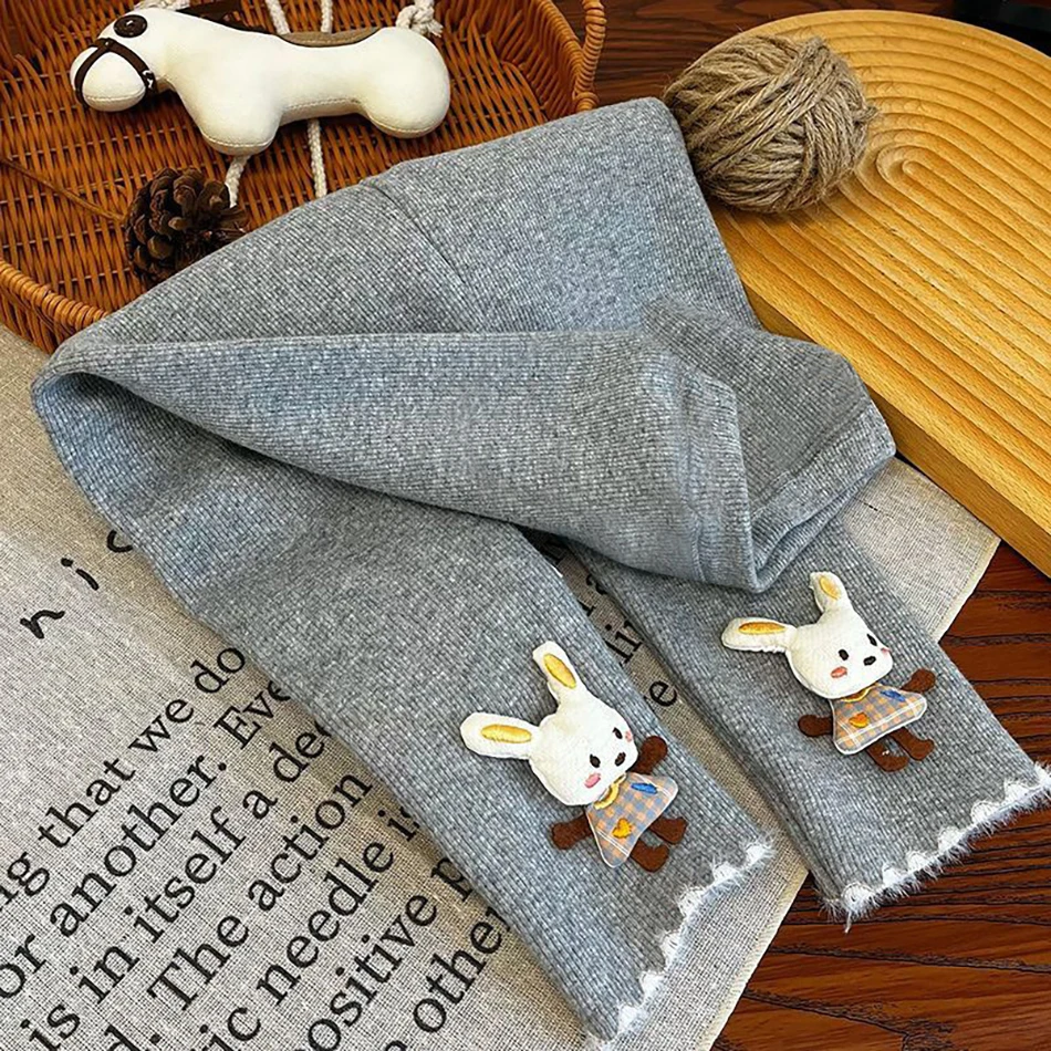 Leggings de invierno para niñas, pantalones cálidos con forro polar grueso, decoración de conejo 3D, pantalones para niños, pantalones térmicos de otoño para niños - imagen 3