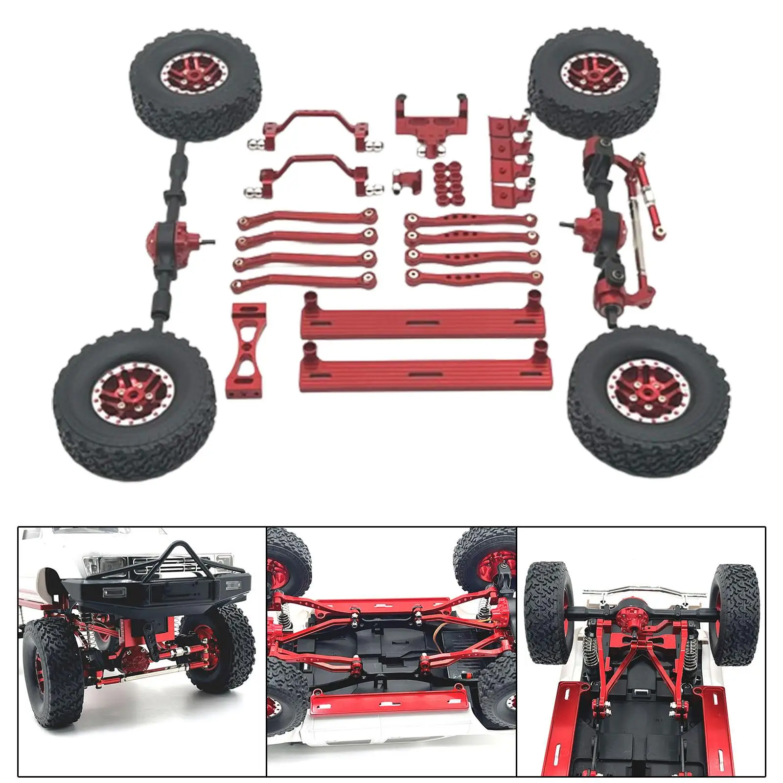 1/16 RC Upgrades Kit Wheel Hub Tire Spare Part, Steering Rod Tie Metal Shock Mount Part for C64 Model Truck RC Crawler DIY