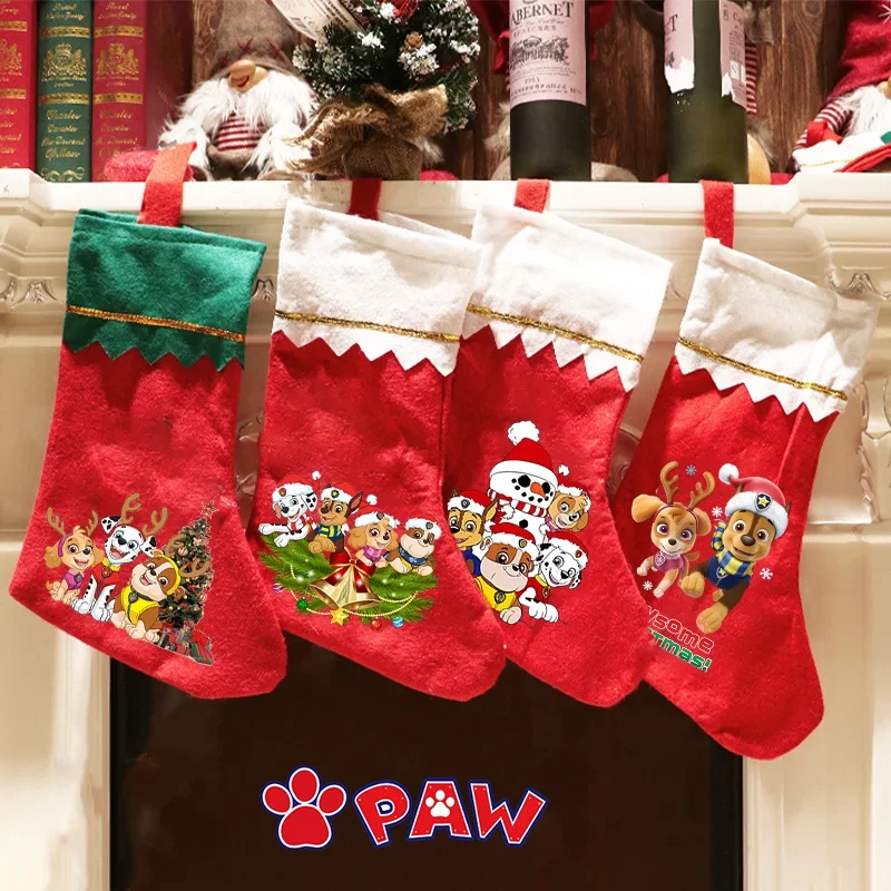 Calcetines navideños de la patrulla canina, medias de Papá Noel, dibujos animados de Anime, bolsa de regalo para chico y niña, cena de Año Nuevo, decoración del hogar, decoración navideña