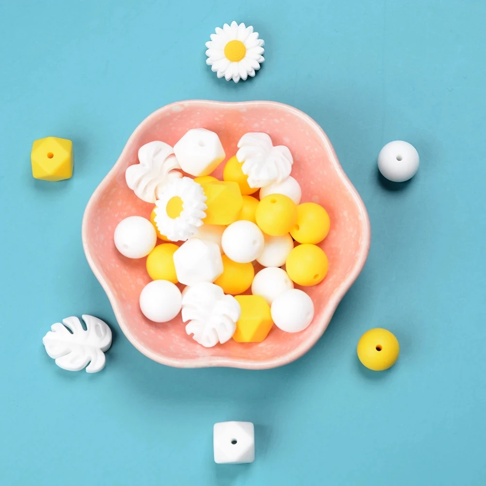 LOFCA-Cuentas de silicona para dentición de bebé, collar de flores y hojas, cadena de chupete, mordedor Circular de grado alimenticio