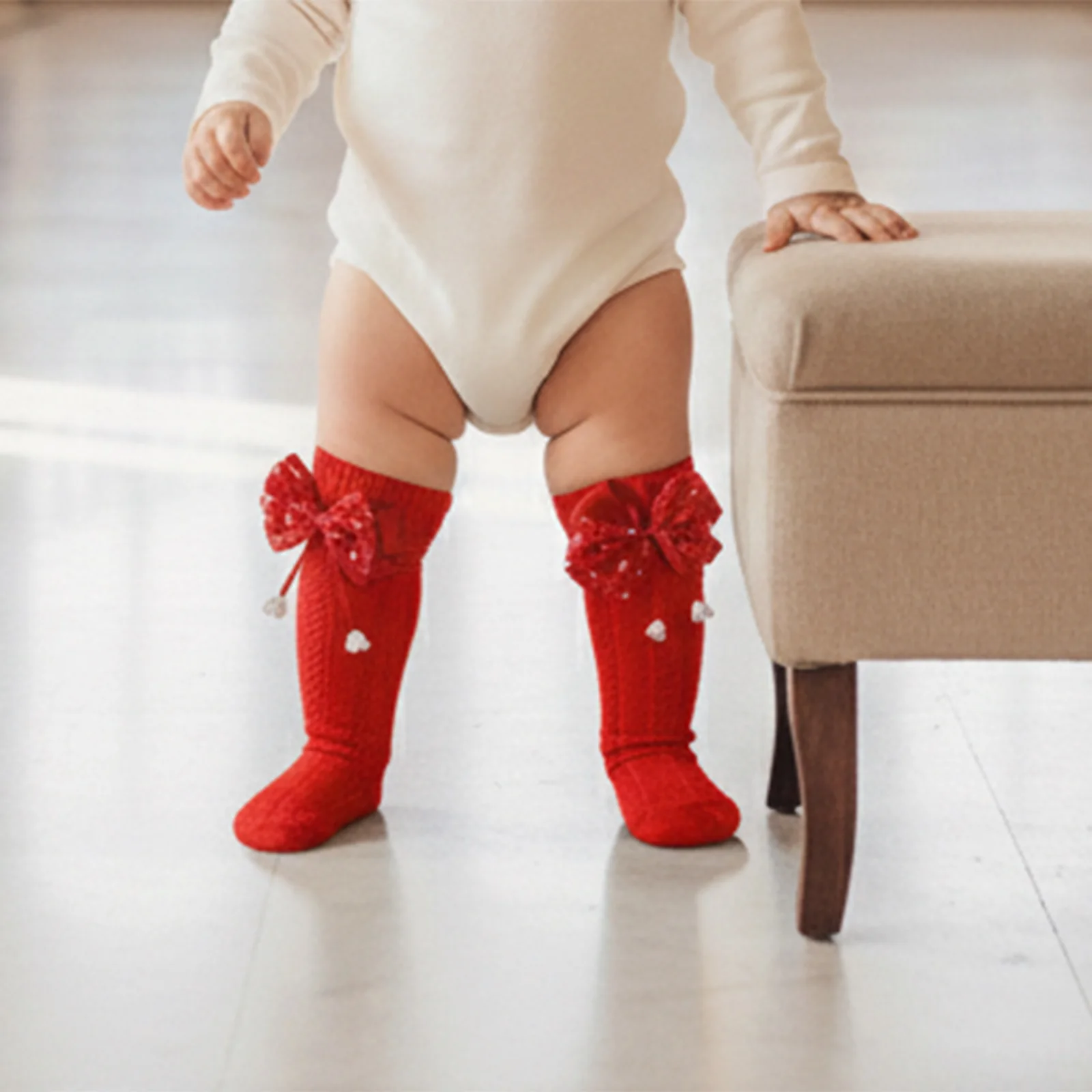 Calcetines hasta la rodilla para bebé niña – Suave algodón con lazo - imagen 4