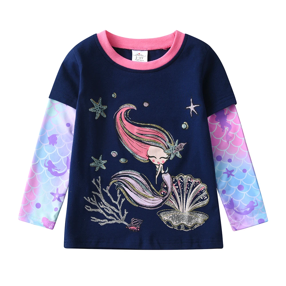 DXTON Camiseta manga larga algodón para niña – Estampado sirena