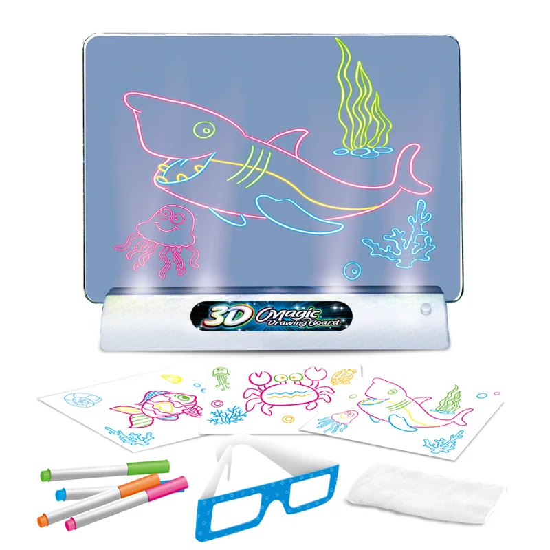 Tablero de dibujo fluorescente 3D, juguete mágico luminoso, tablero de escritura tridimensional, tablero de Graffiti, iluminación, juguete educativo para niños