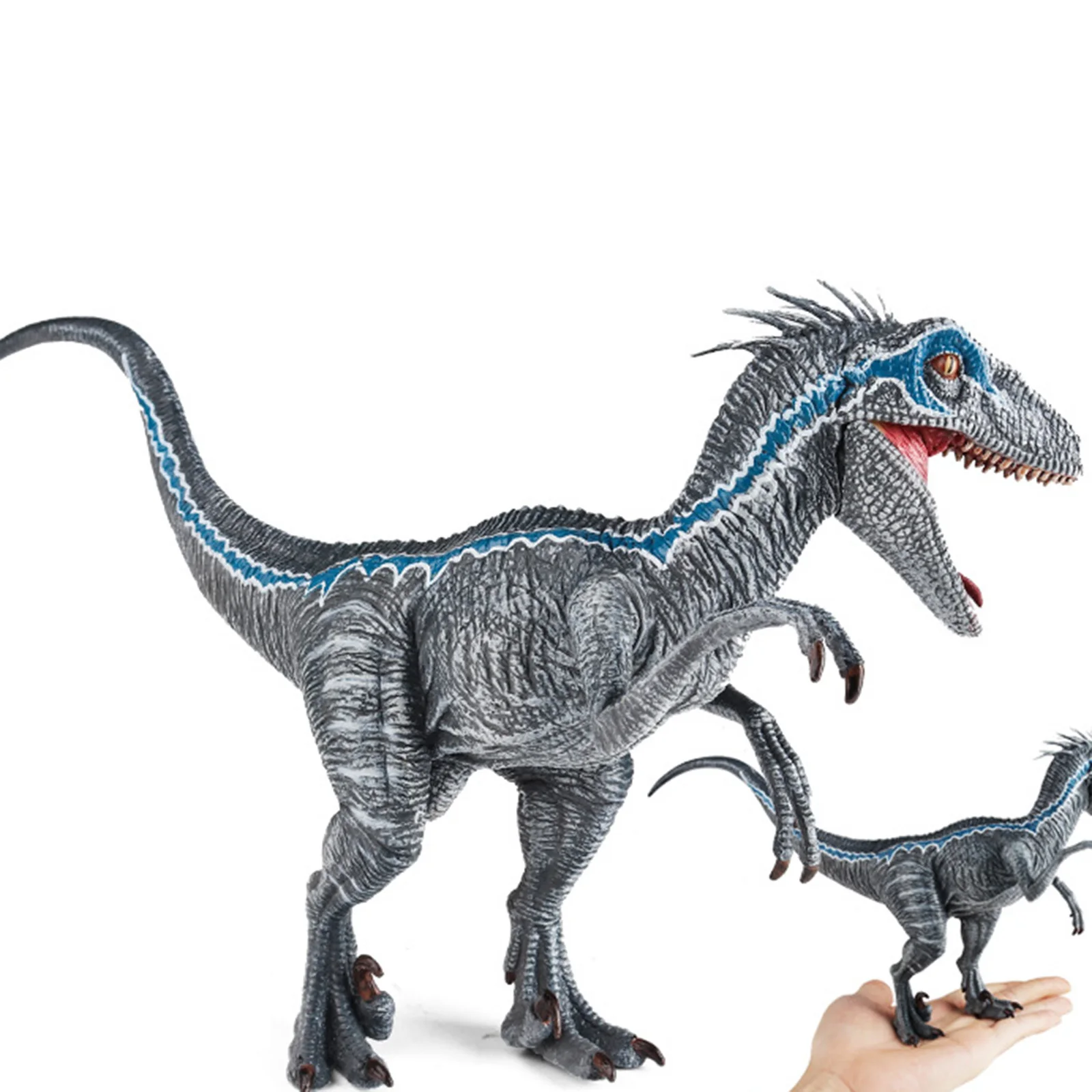 Velociraptor Mongoliensis azul con articulaciones móviles, figura de Animal de dinosaurio Jurásico realista, juguetes de regalo para niños y adultos, adornos - imagen 4