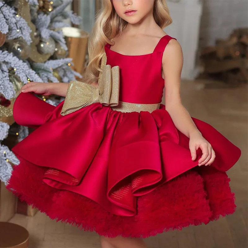 Vestido de princesa de lentejuelas negro y rojo con diseño sin espalda, tutú de tul de manga larga para niñas, vestidos formales para presentador y eventos para niñas - imagen 5