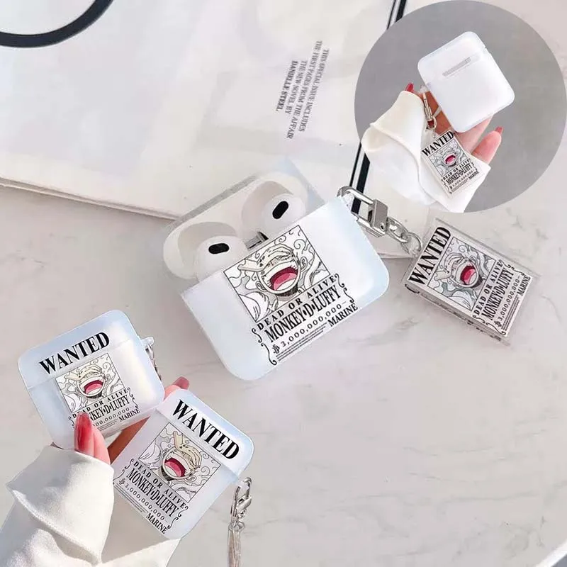 Funda protectora de una pieza Luffy con colgante acrílico para Airpods 4 3 2 1 Pro, accesorios para auriculares, funda de silicona para auriculares Bluetooth