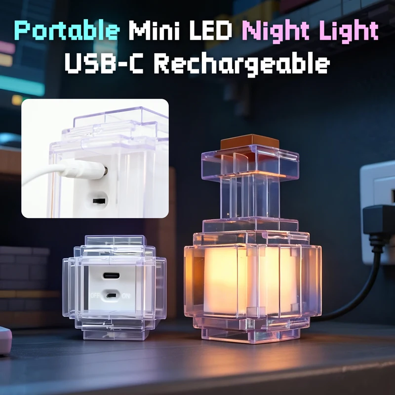 Lámpara de noche LED estilo Minecraft con luz multicolor para niños - imagen 2