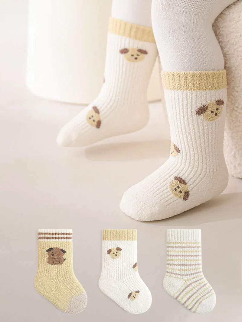 3 pares por lote de calcetines de invierno para niños en tubo 0-5T calcetines cálidos acolchados de lana para niños calcetines gruesos de animales de dibujos animados calcetines para niñas