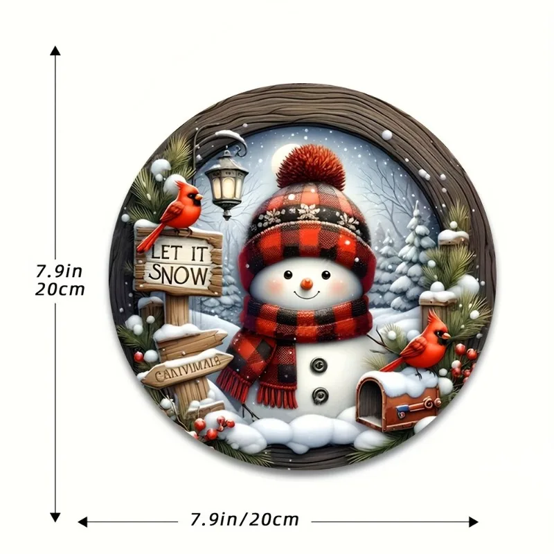 Decoración de centro de mesa de corona de Navidad de 7,9 ", adorno colgante de puerta de pared de vacaciones redondo de acrílico, muñeco de nieve, decoración del hogar de Navidad - imagen 5