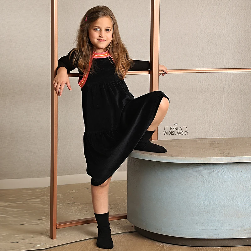 Conjunto de ropa de invierno para adolescentes, conjunto para niñas y niños, faldas de vestir para niñas modestas, ropa de otoño e invierno de terciopelo negro - imagen 4