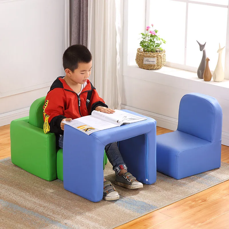 Sofá infantil de piel sintética con mesa lectora moderna para niños - imagen 3