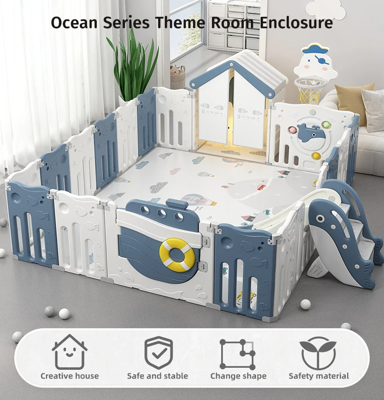 Parque infantil de plástico para exteriores para bebés, patio de juegos deslizante, puerta de seguridad grande, columpio para niños, valla plegable, parque interior para bebés - imagen 4